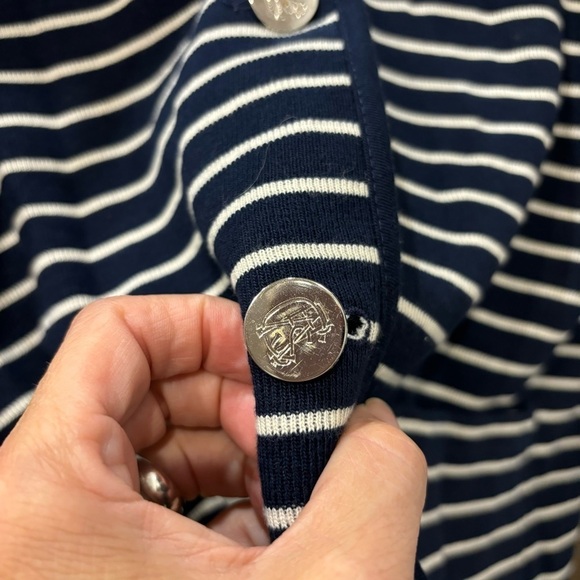 Chaps 2X Knit Blazer Button Front Blue White Striped Nautical - Picture 7 of 13